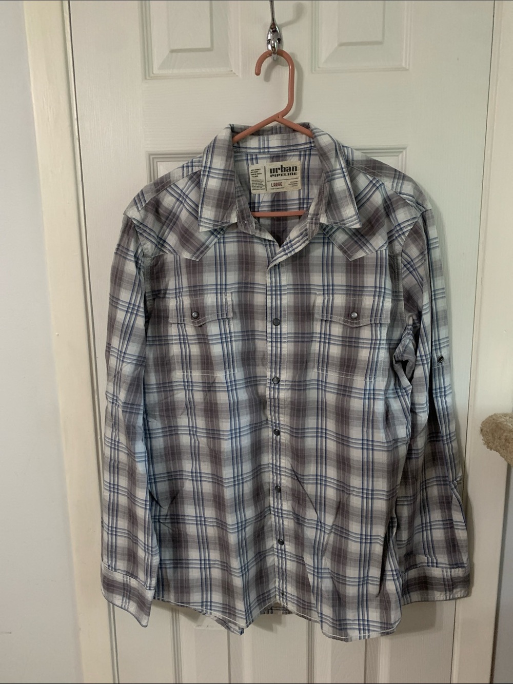 urban pipeline Gray and Blue Plaid Button-Up Shirt